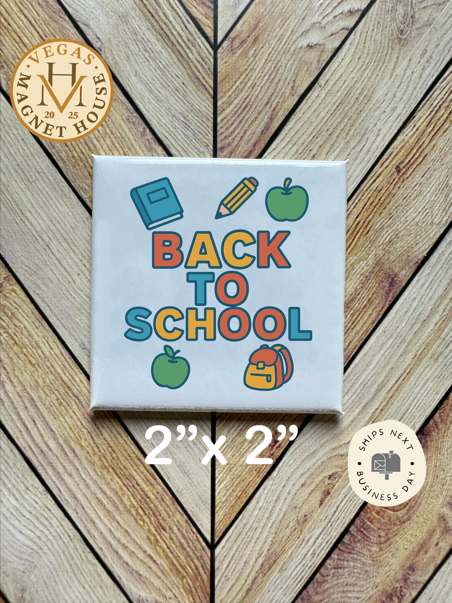 Decorative Fridge Magnet: Back To School Design, 2x2"