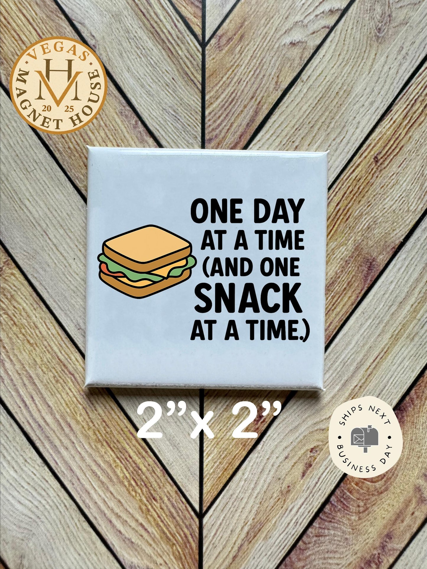 Decorative Fridge Magnet: "One Day, One Snack" Design - 2x2"