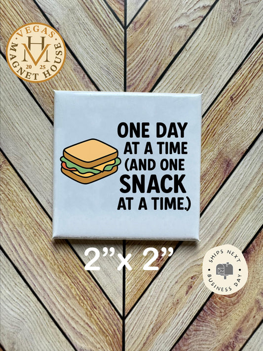 Decorative Fridge Magnet: "One Day, One Snack" Design - 2x2"