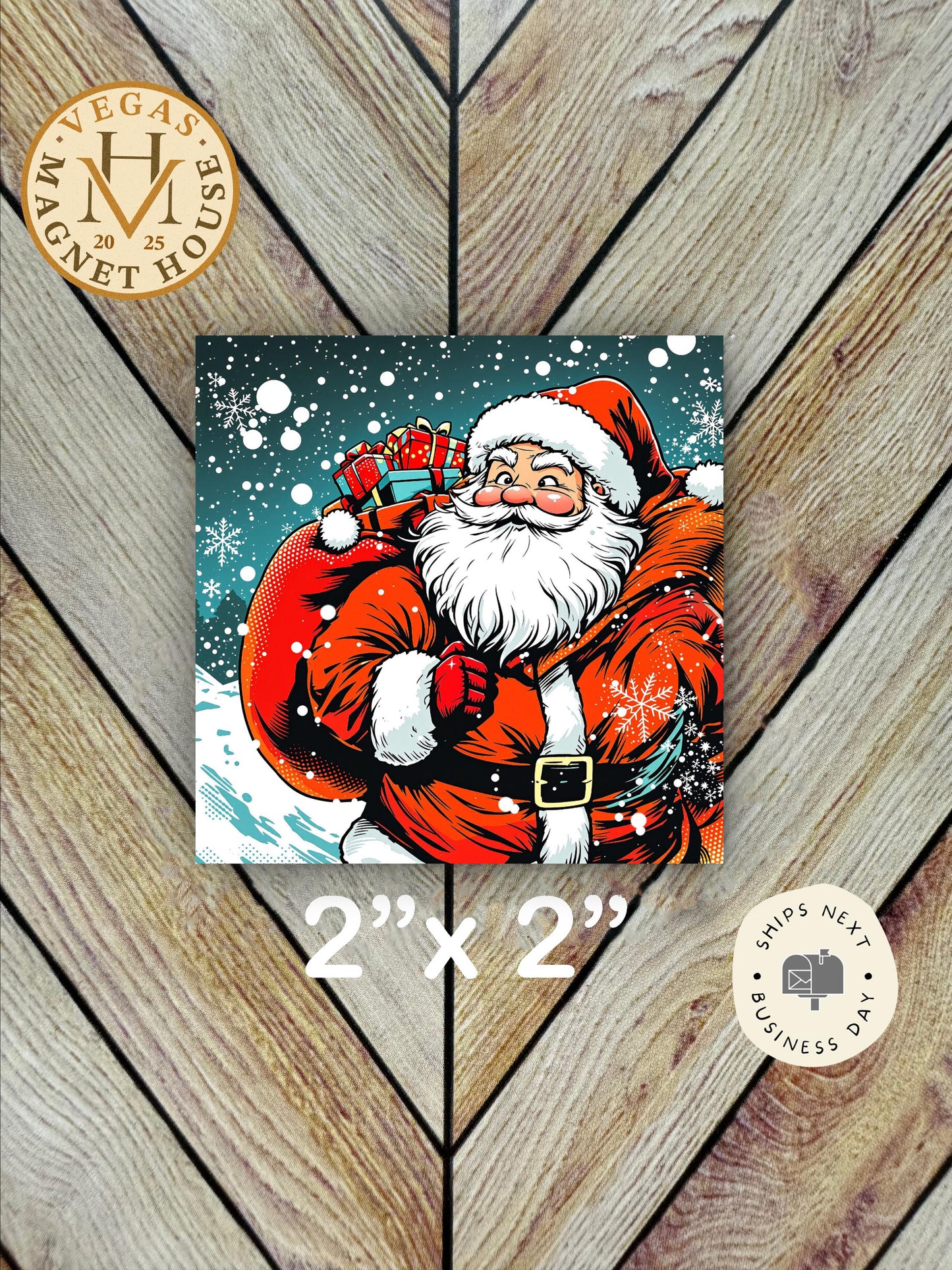 Santa Clause Magnet  |Christmas  Magnet: Holiday Fridge Decor 2x2"