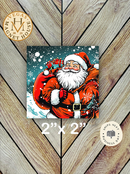 Santa Clause Magnet  |Christmas  Magnet: Holiday Fridge Decor 2x2"