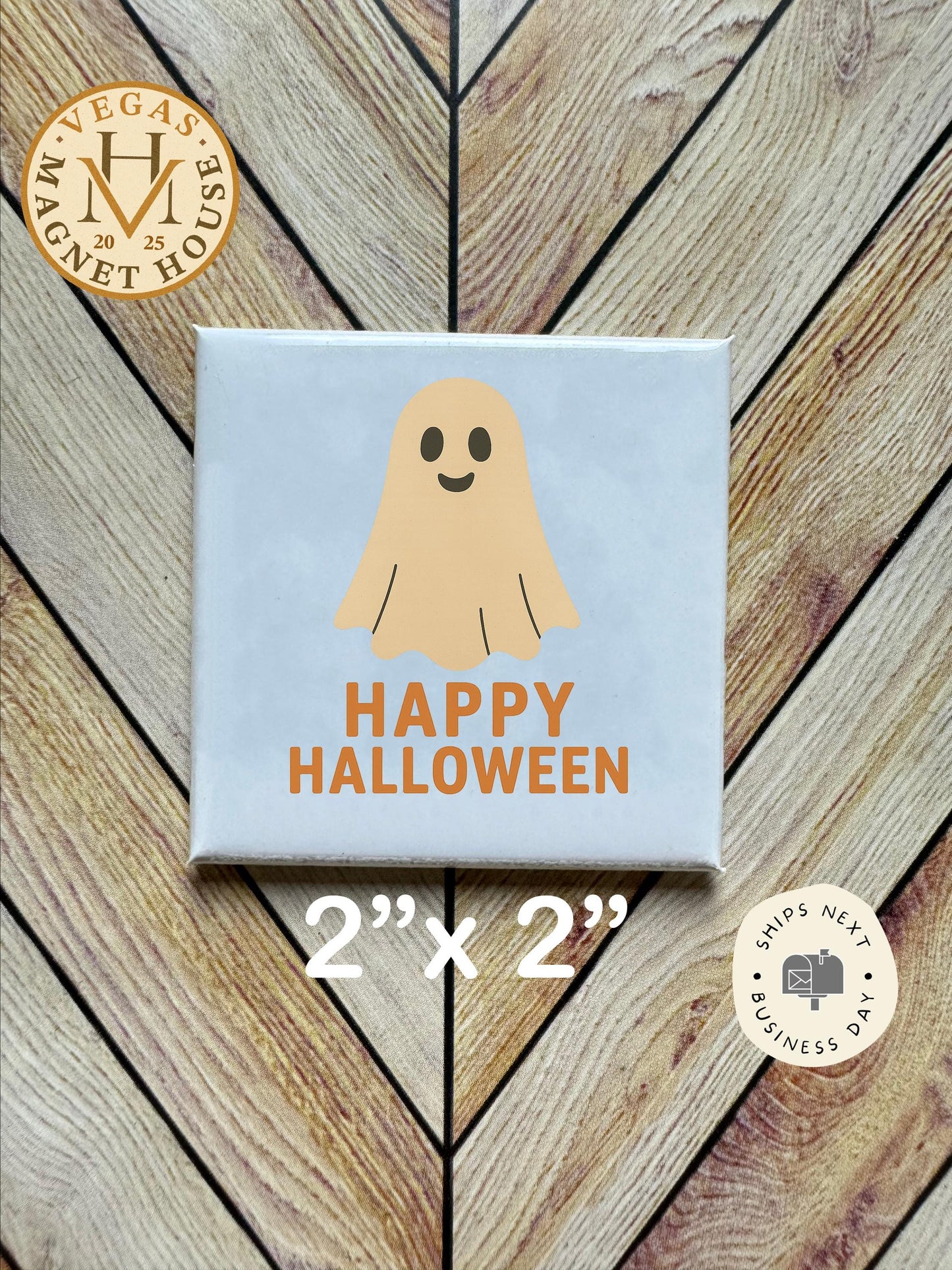 Happy Halloween Ghost | Halloween Fridge Decor 2x2"