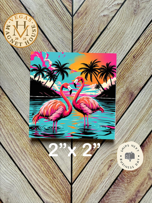 Flamingos Magnet 2x2": Decorative Fridge Magnet Gift