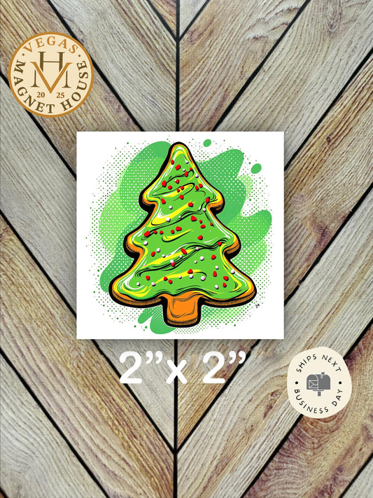 Christmas pine tree cookie  Magnet: Holiday Fridge Decor 2x2"