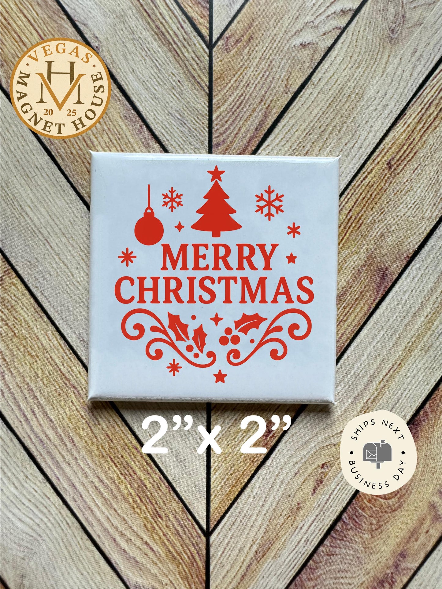 Merry Christmas Magnet: Holiday Fridge Decor 2x2"
