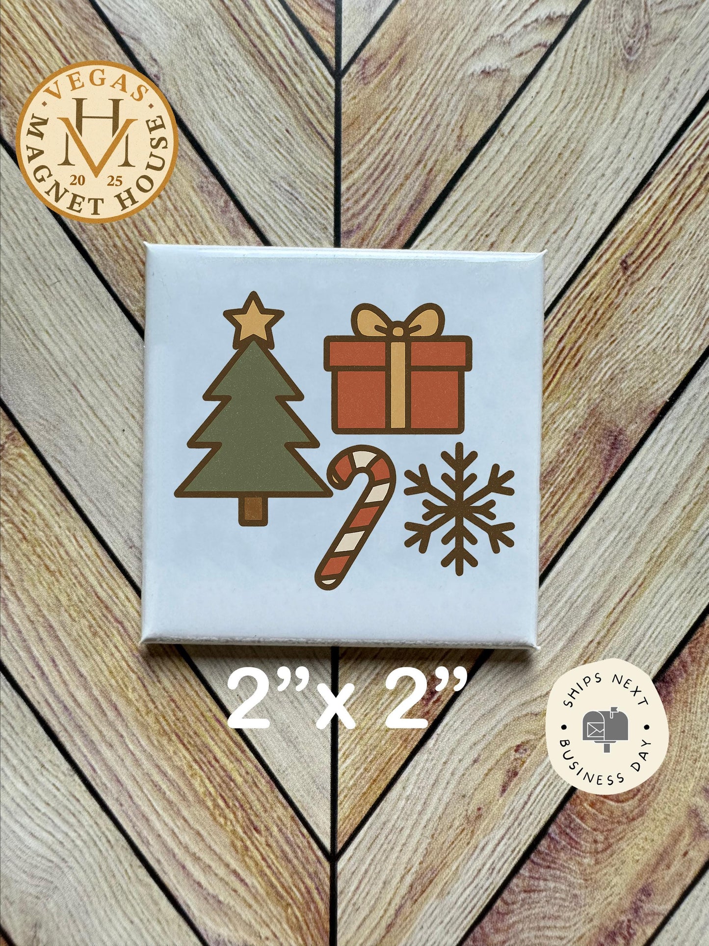 Christmas Fridge Magnet | Holiday Tree, Gift, Snowflake (2x2)