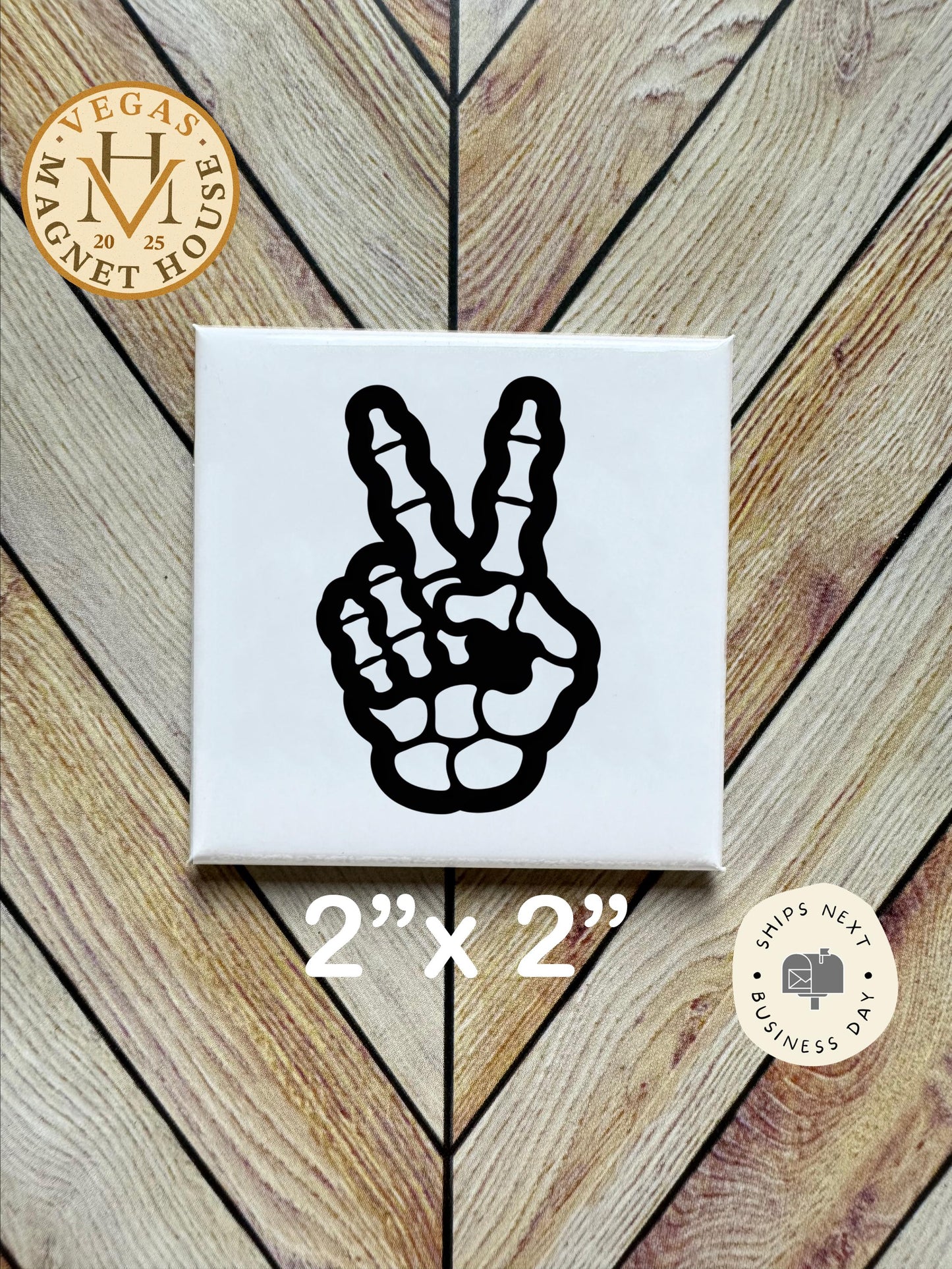 Skelton Hand Peace Magnet: Halloween Fridge Decor, 2x2" Decorative Magnet