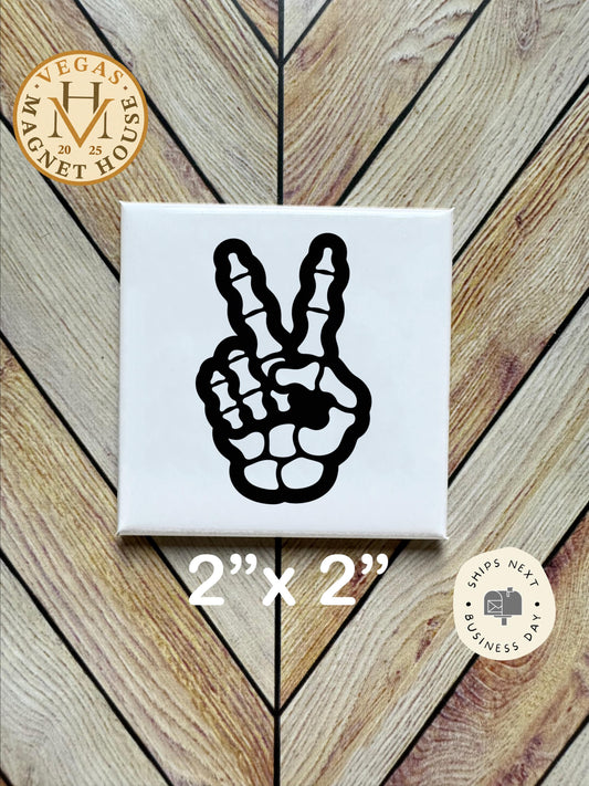 Skelton Hand Peace Magnet: Halloween Fridge Decor, 2x2" Decorative Magnet