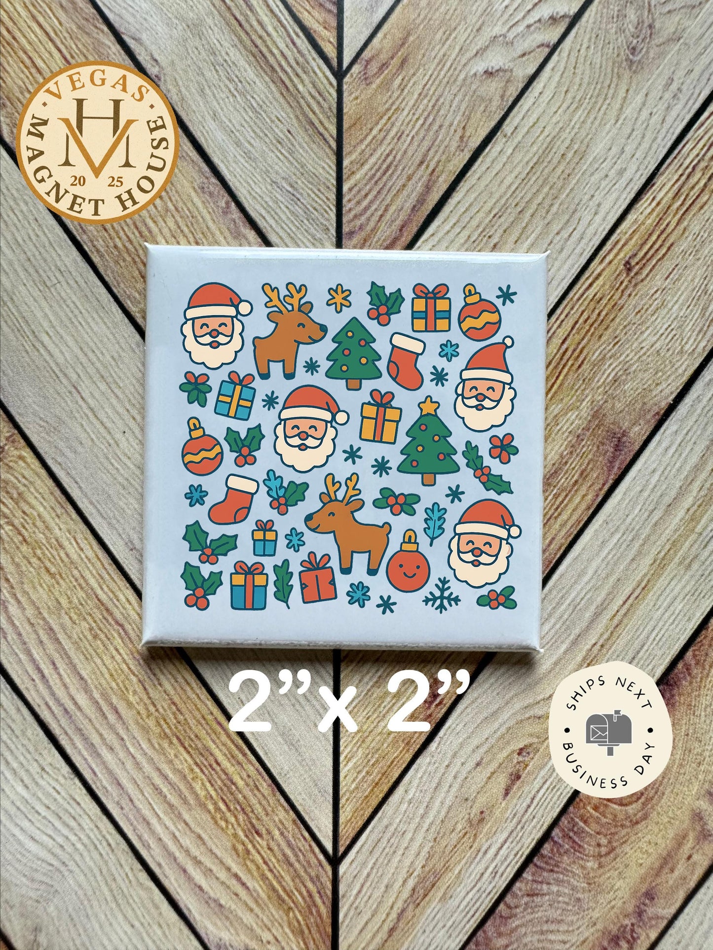 Christmas Fridge Magnet | Retro Holiday Design (2x2)