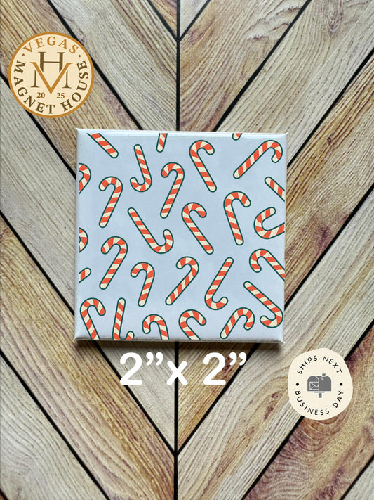 Candy Canes Magnet: Holiday Fridge Decor (2x2")