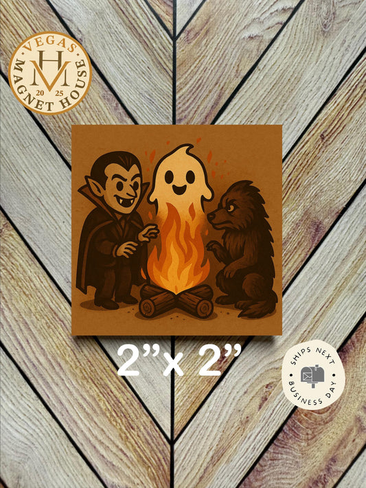 Vampire camp fire  magnet |pumpkins | Halloween Fridge Decor 2x2"