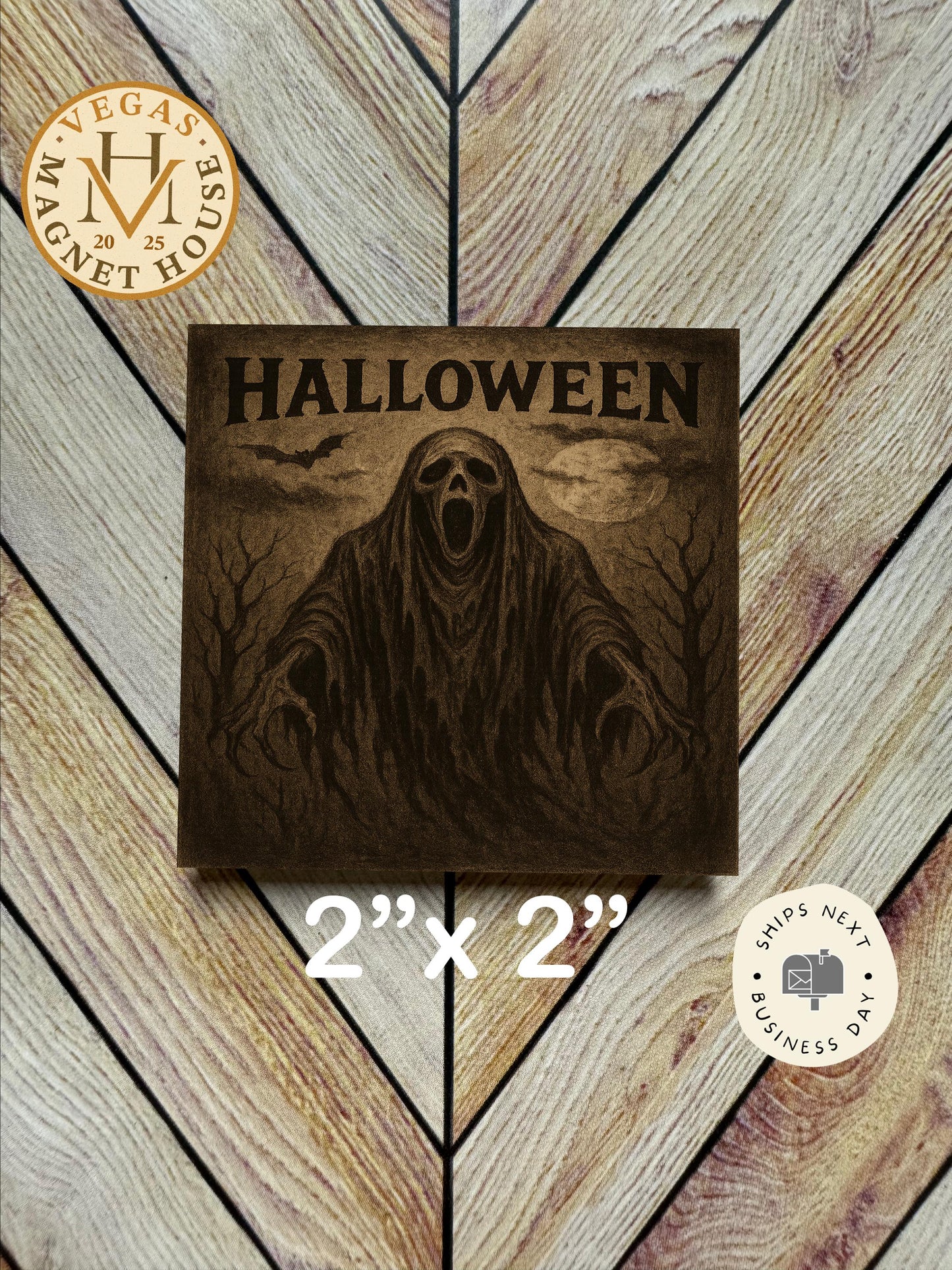 Ghost face Halloween  |pumpkins | Halloween Fridge Decor 2x2"