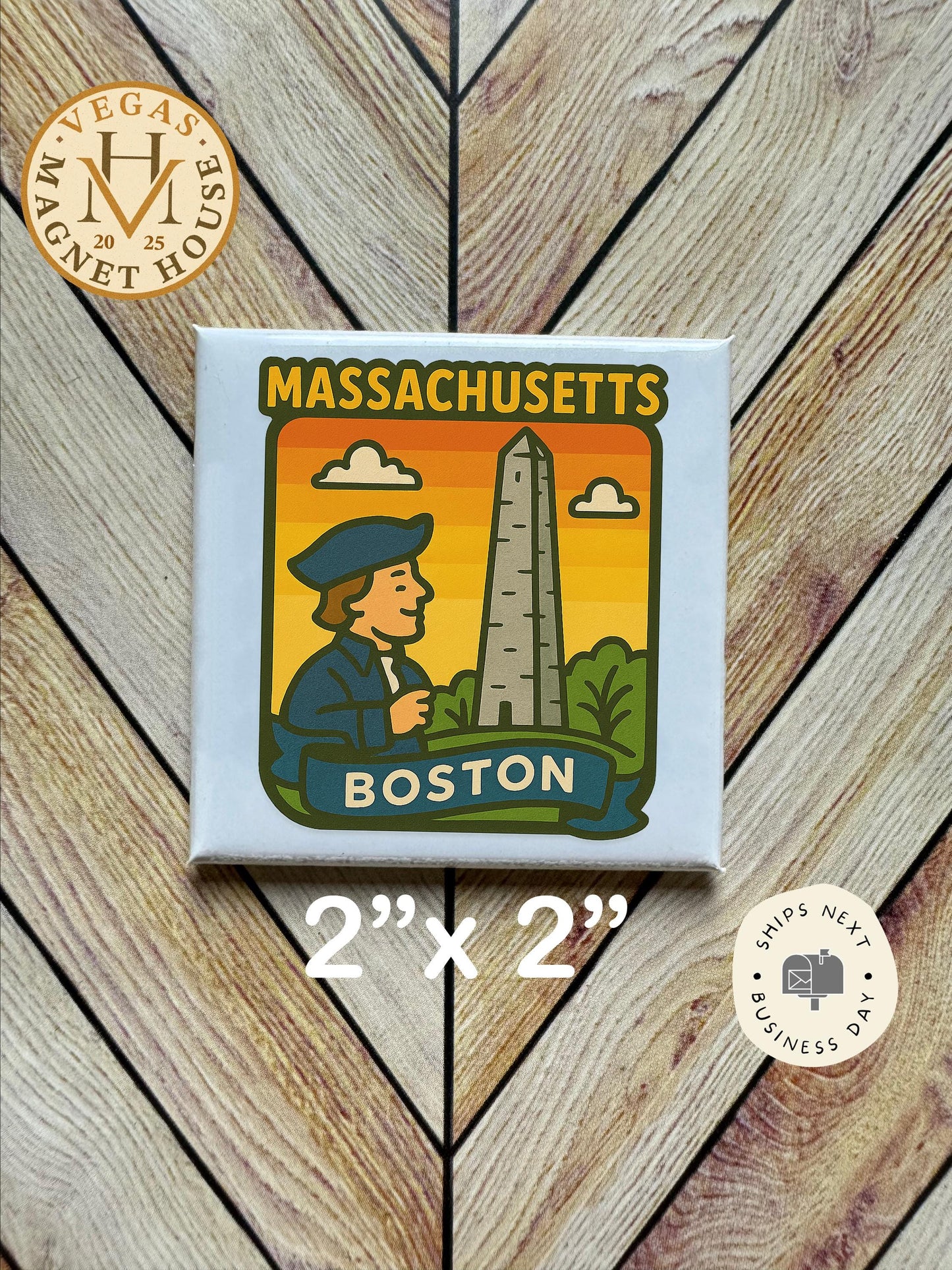 Massachusetts Magnet: 2x2" souvenir Fridge Decor