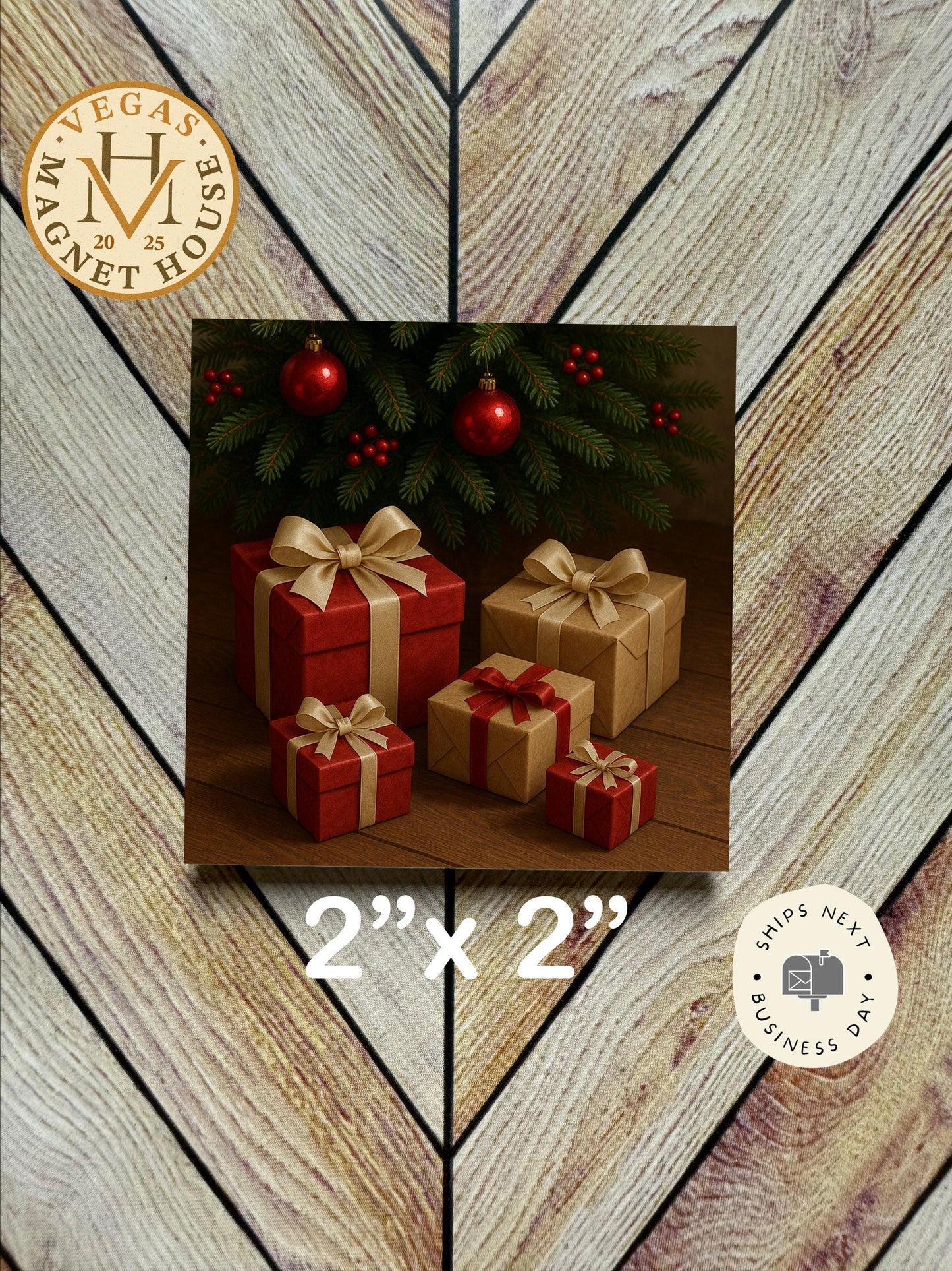 Christmas Presents Magnet: Holiday Fridge Decor 2x2"