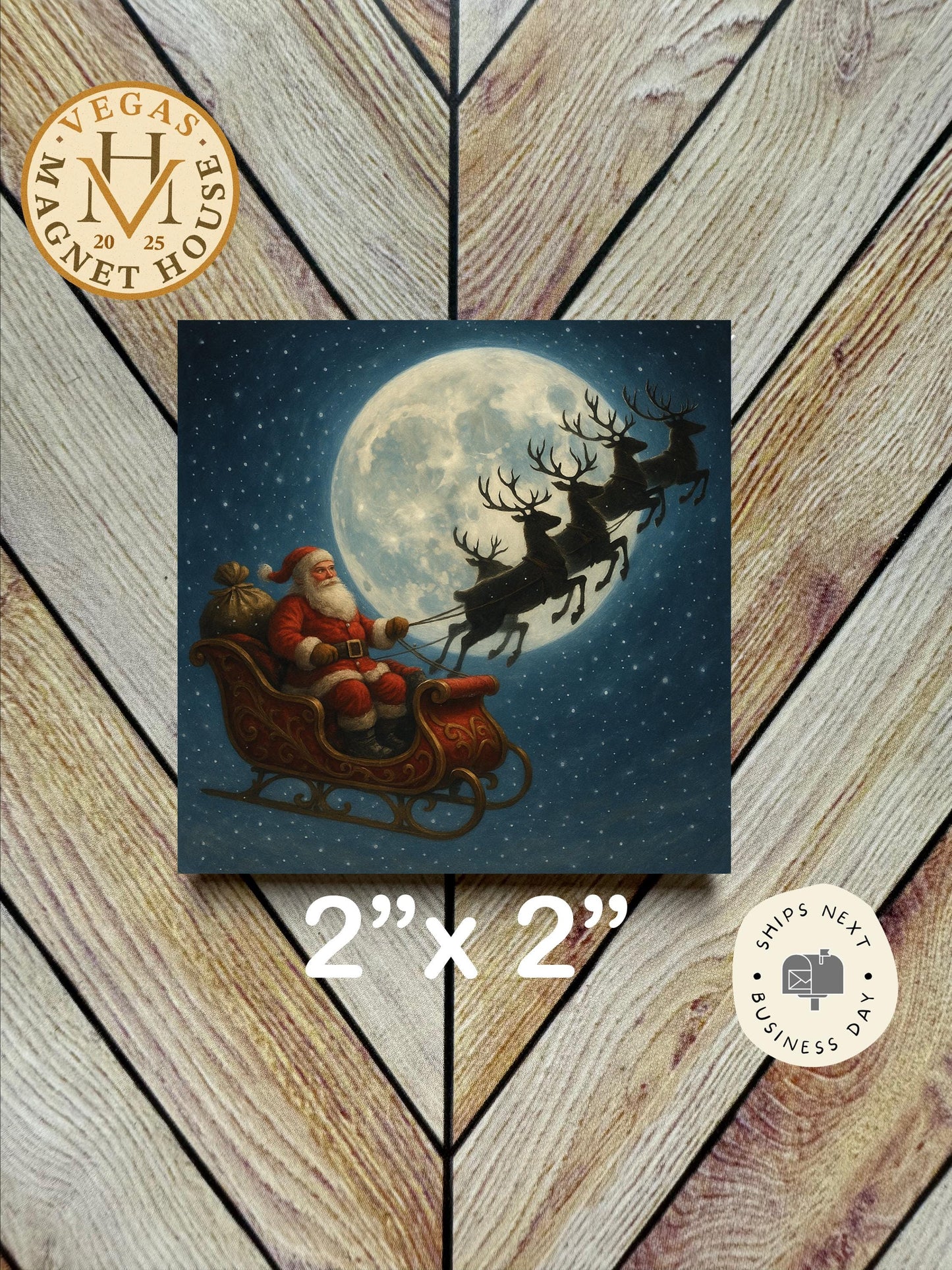 Santa Sleigh  |  Magnet: 2x2" Decorative Fridge Magnet