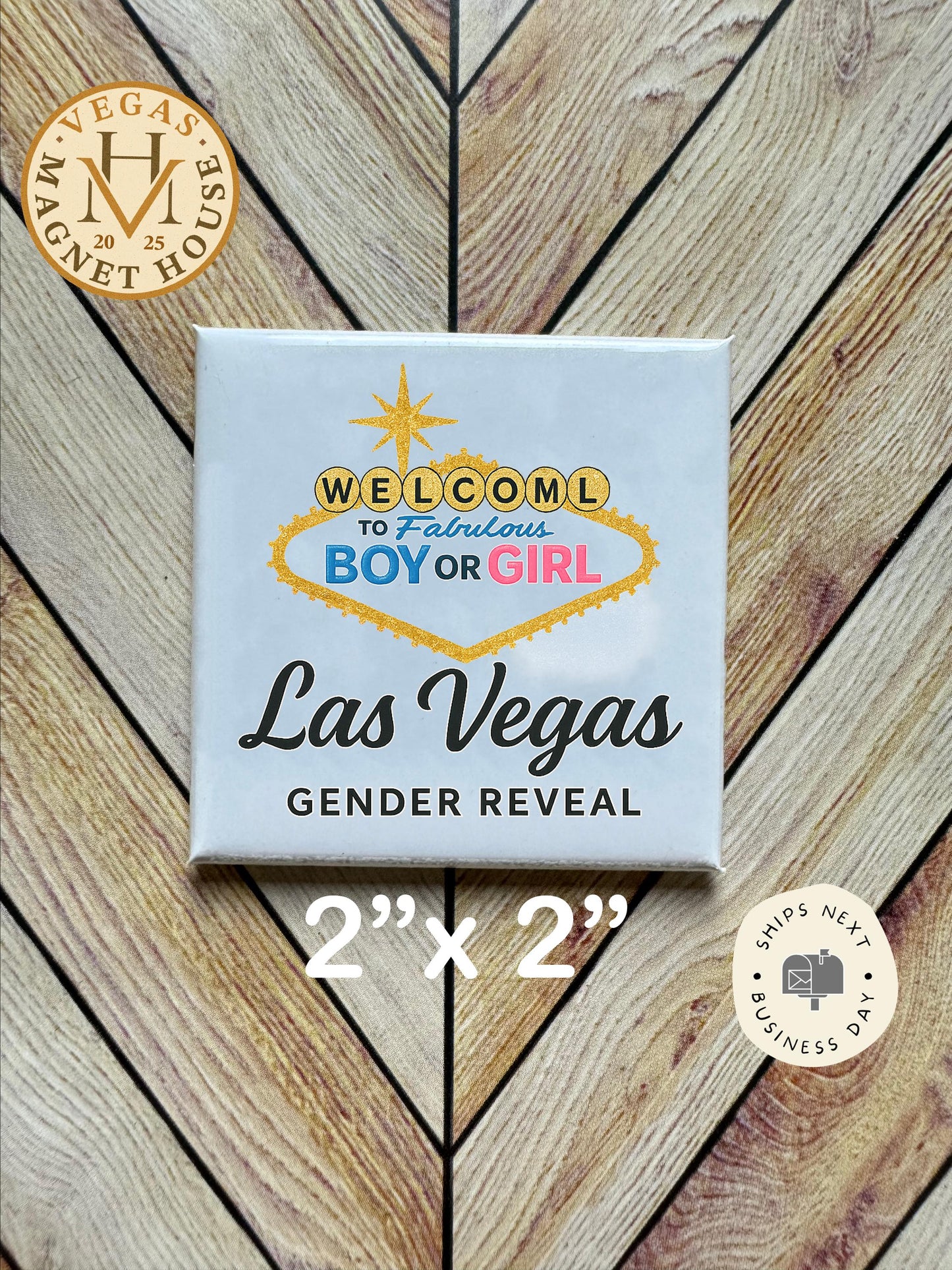 Las Vegas Gender Reveal Magnet : 2x2" Holiday Fridge Decor