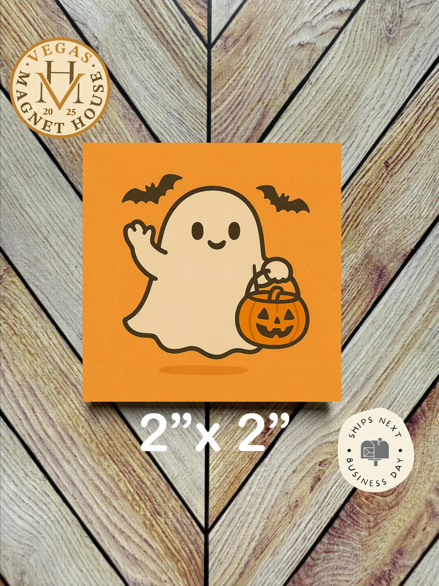 Ghost with basket  magnet | Pumpkin head | Halloween Fridge Decor 2x2"