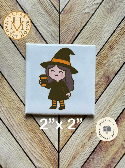 Little purple Hair Witch  magnet | Pumpkin head | Halloween Fridge Decor 2x2"