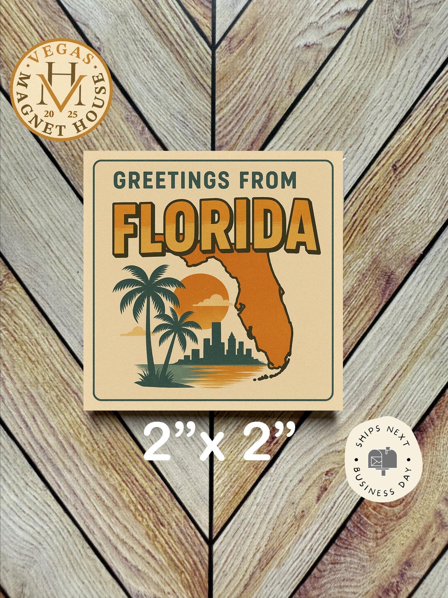 Greetings from Florida Magnet: 2x2" souvenir Fridge Decor