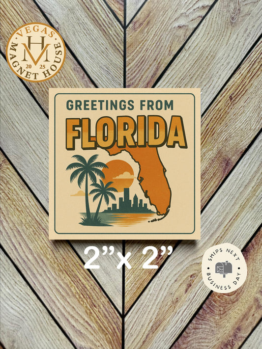 Greetings from Florida Magnet: 2x2" souvenir Fridge Decor