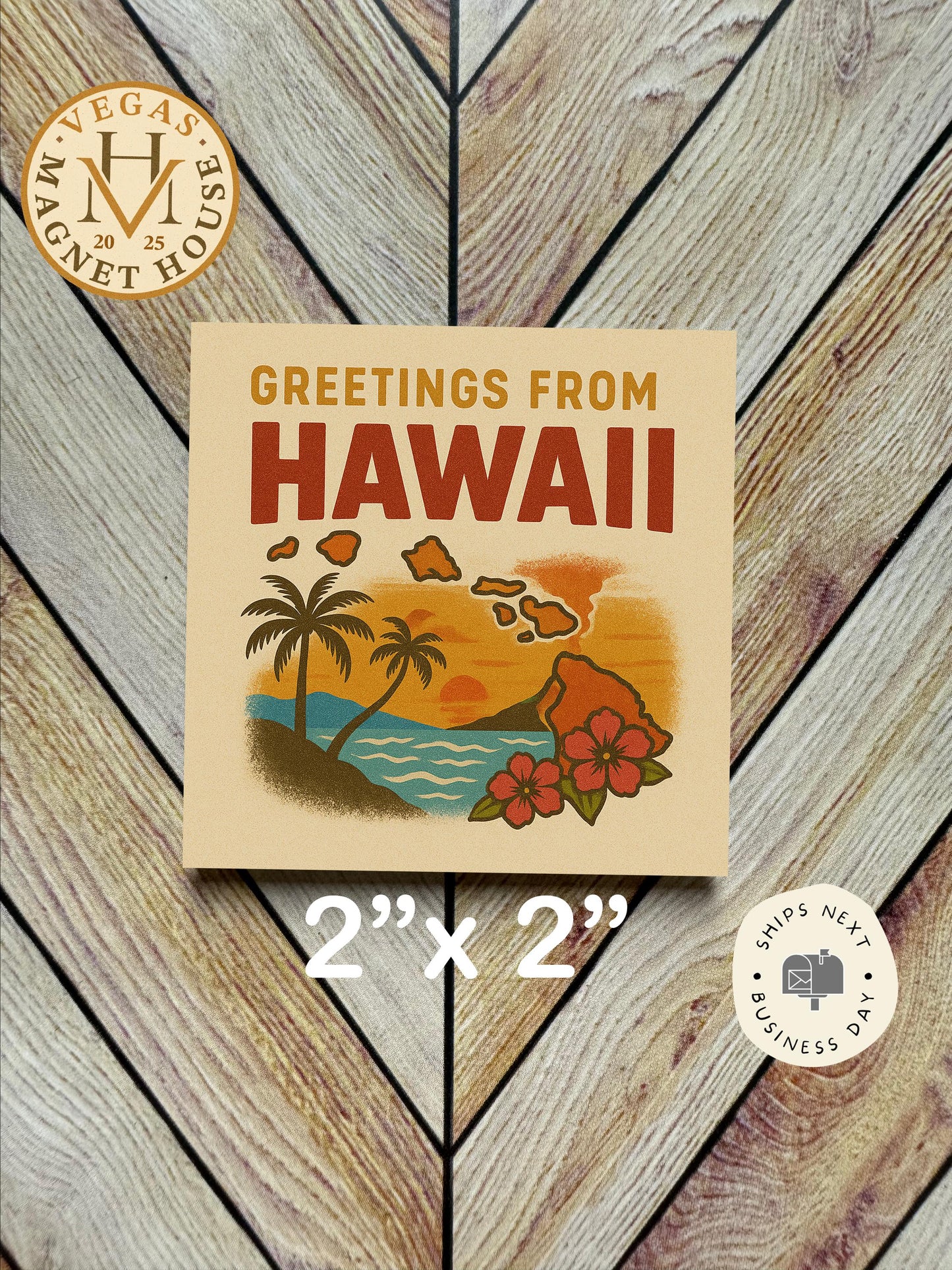 Greetings From Hawaii Magnet: 2x2" souvenir Fridge Decor