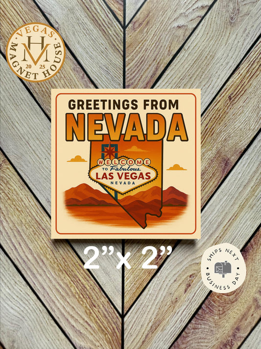 Greetings From Nevada Magnet: 2x2" souvenir Fridge Decor