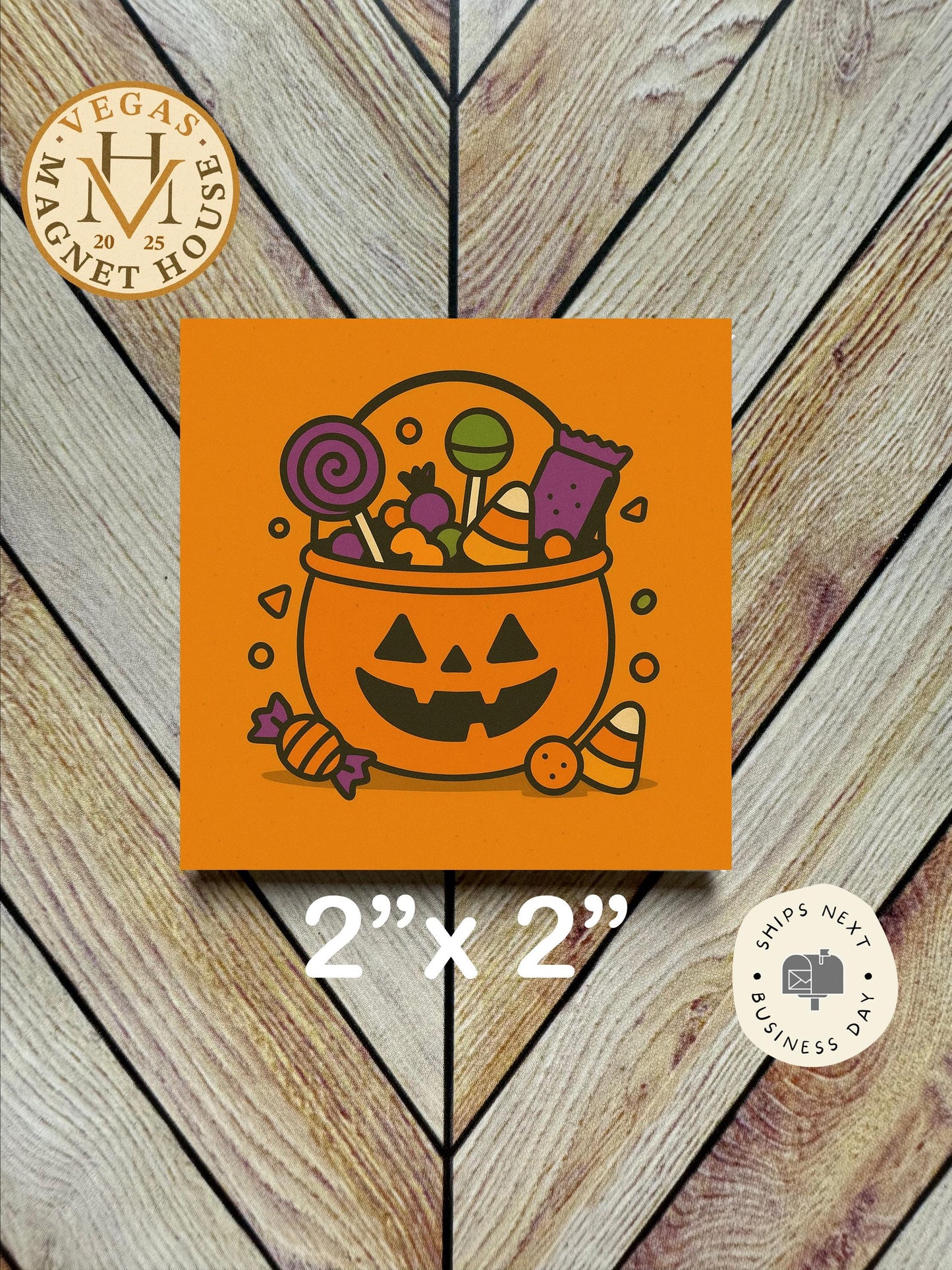 Halloween Candy Basket magnet | Pumpkin head | Halloween Fridge Decor 2x2"