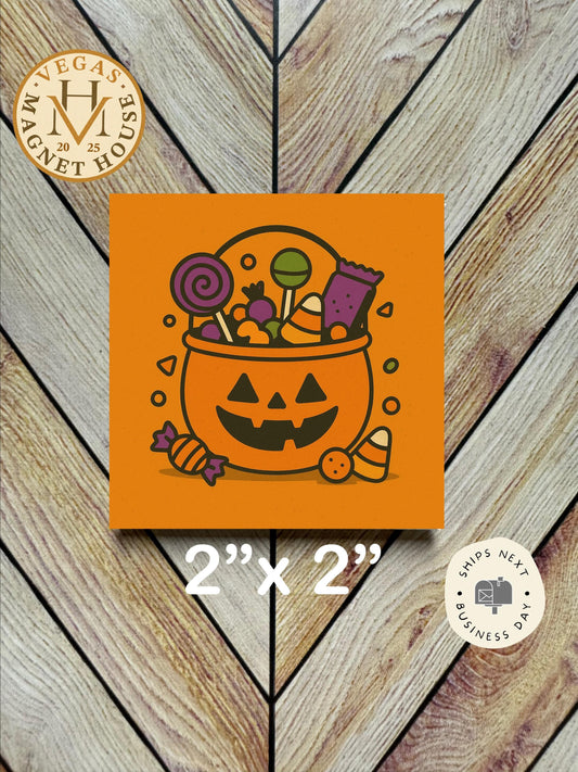 Halloween Candy Basket magnet | Pumpkin head | Halloween Fridge Decor 2x2"