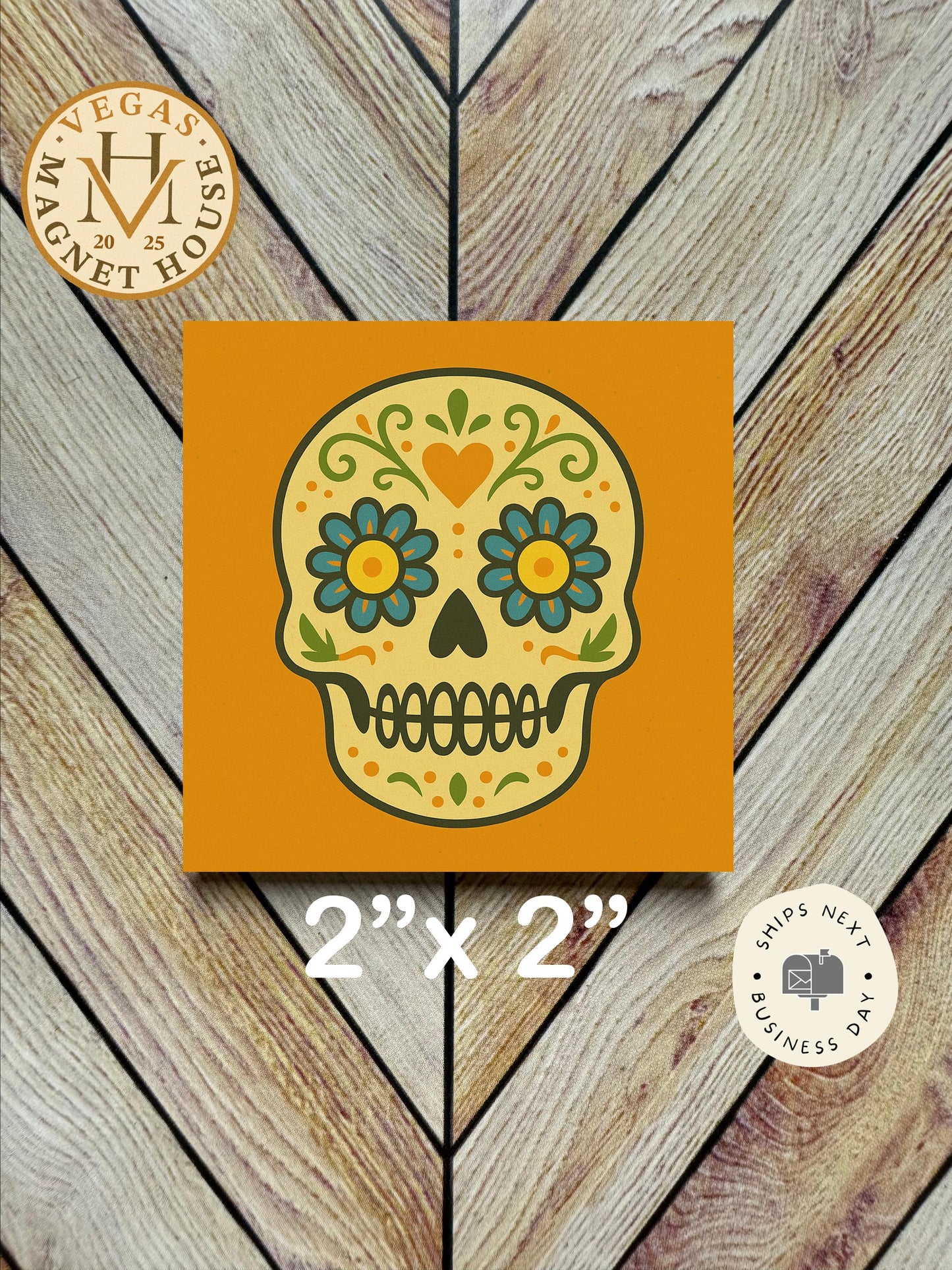 Day of the Dead Skull  magnet | Pumpkin head | Halloween Fridge Decor 2x2"