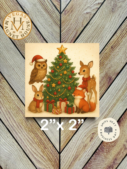 Little Christmas Animals with presents |  Magnet: 2x2" Decorative Fridge Magnet
