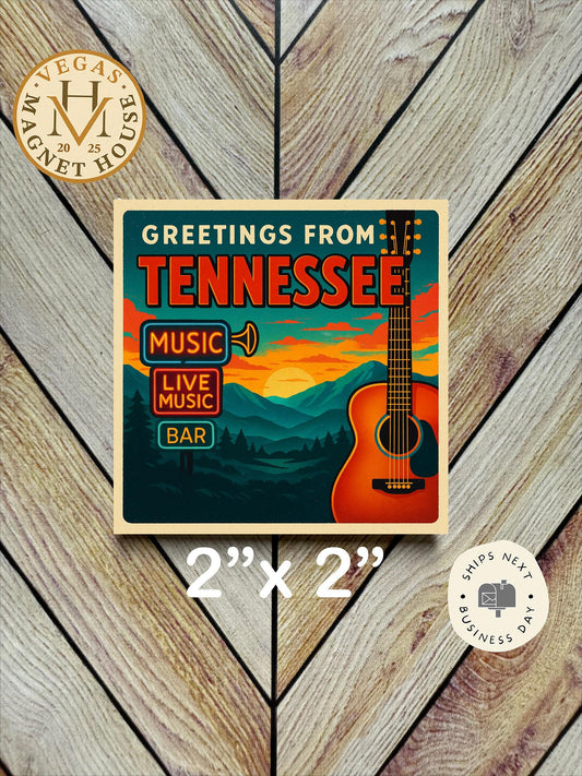 Tennessee Souvenir Magnet – Greetings From Tennessee 2x2” Fridge Decor Gift