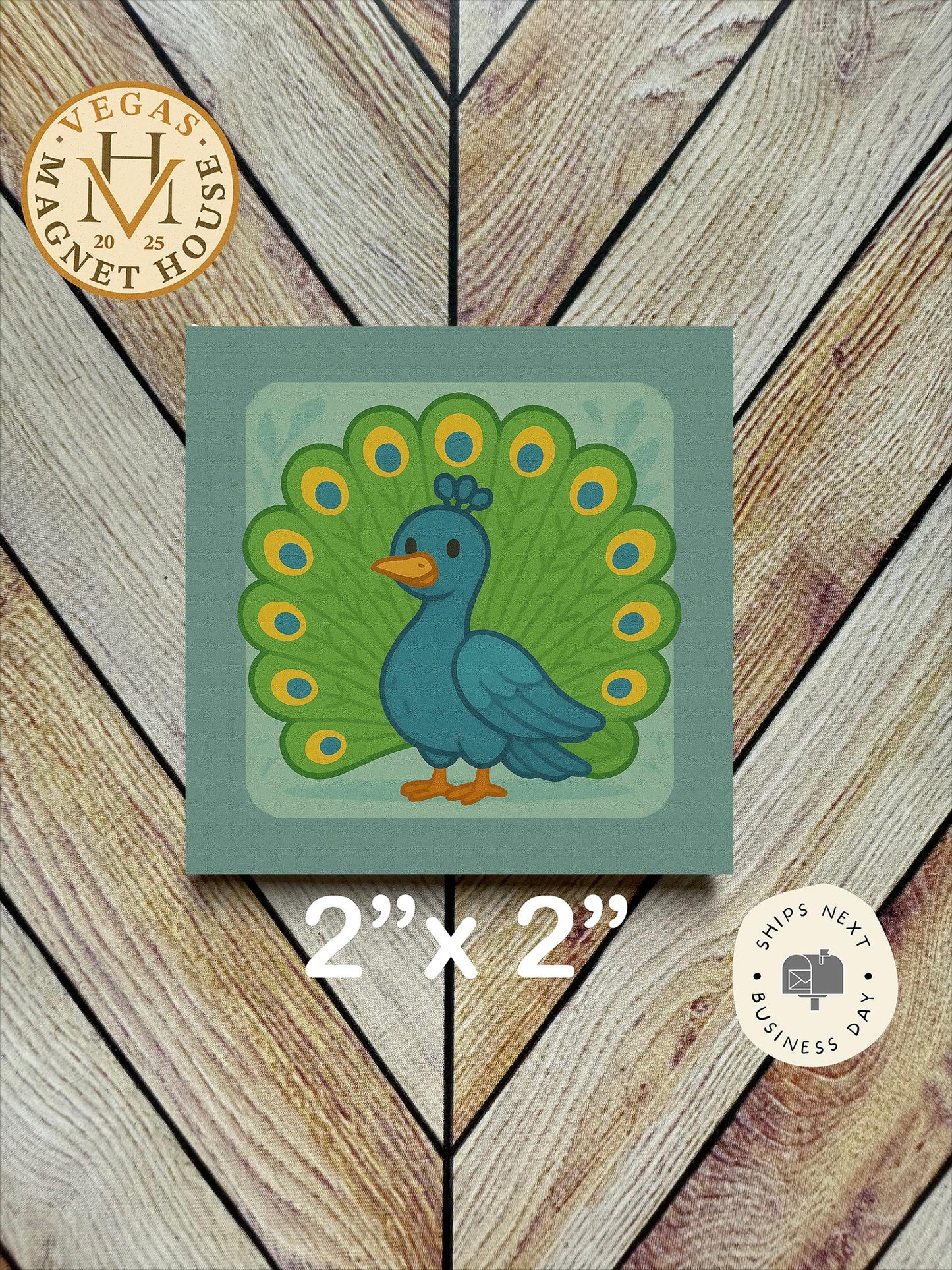 Peacock Magnet 2x2": Decorative Fridge Magnet Gift