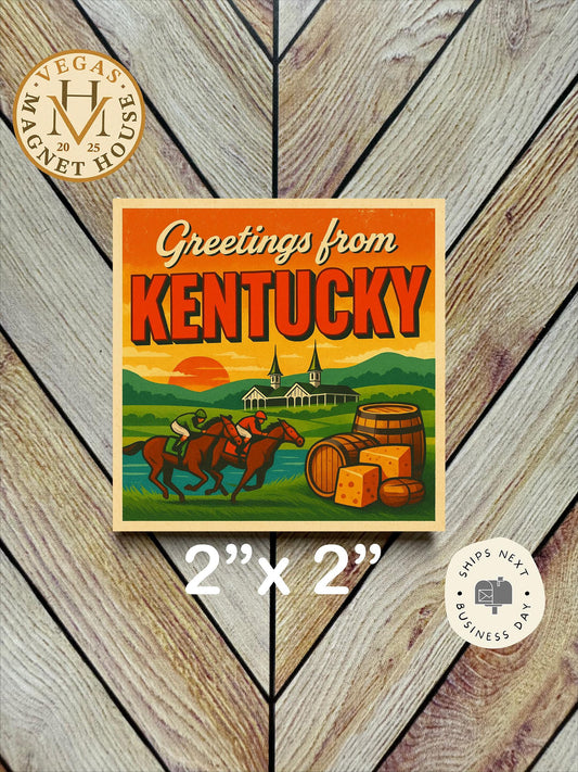 Greetings From Kentucky Magnet  : 2x2" souvenir Fridge Decor