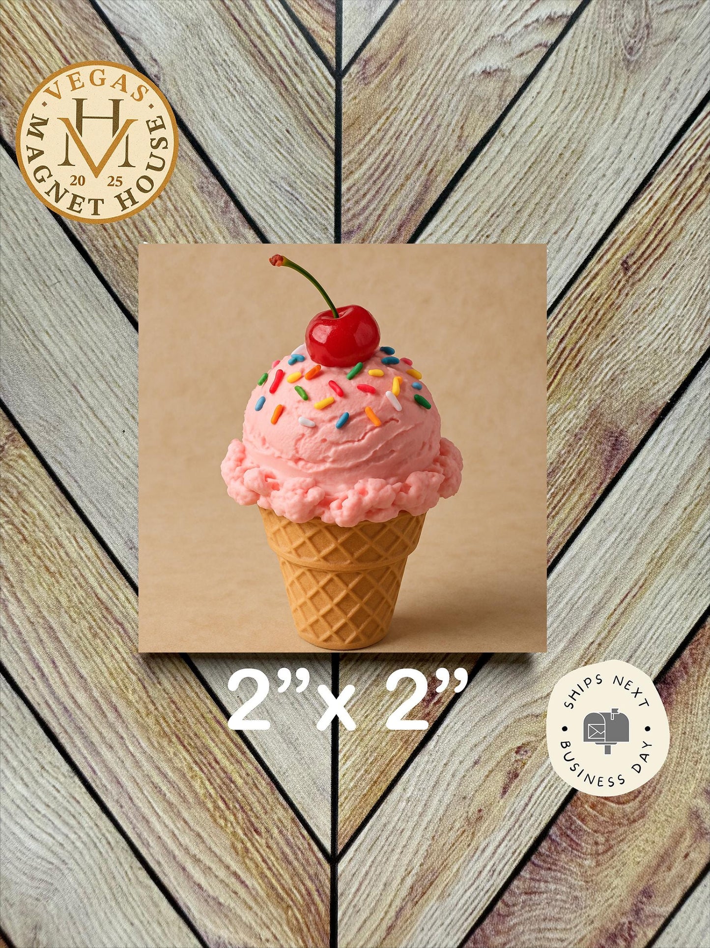 Ice cream cone with cherry  Magnet: 2x2" Decorative Fridge Magnet