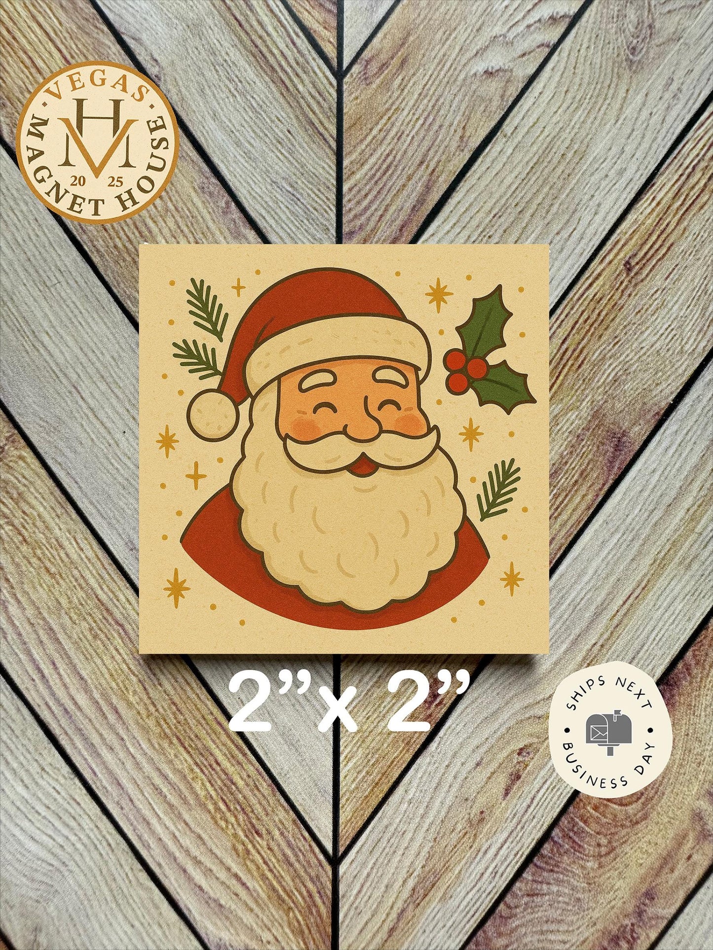 Christmas Santa Face Fridge Magnet: 2x2" Decorative Design