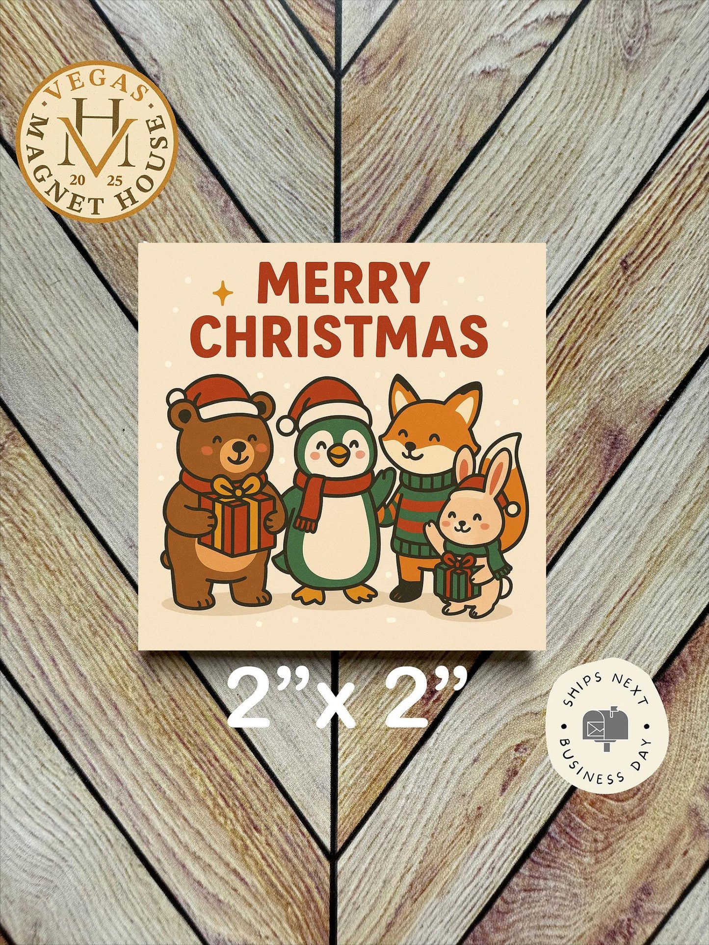 Animal Christmas Magnet: 2x2" Decorative Design