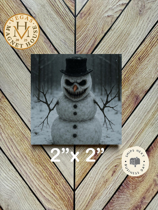 Scary Snowman Magnet   | Pumpkin head | Halloween Fridge Decor 2x2"