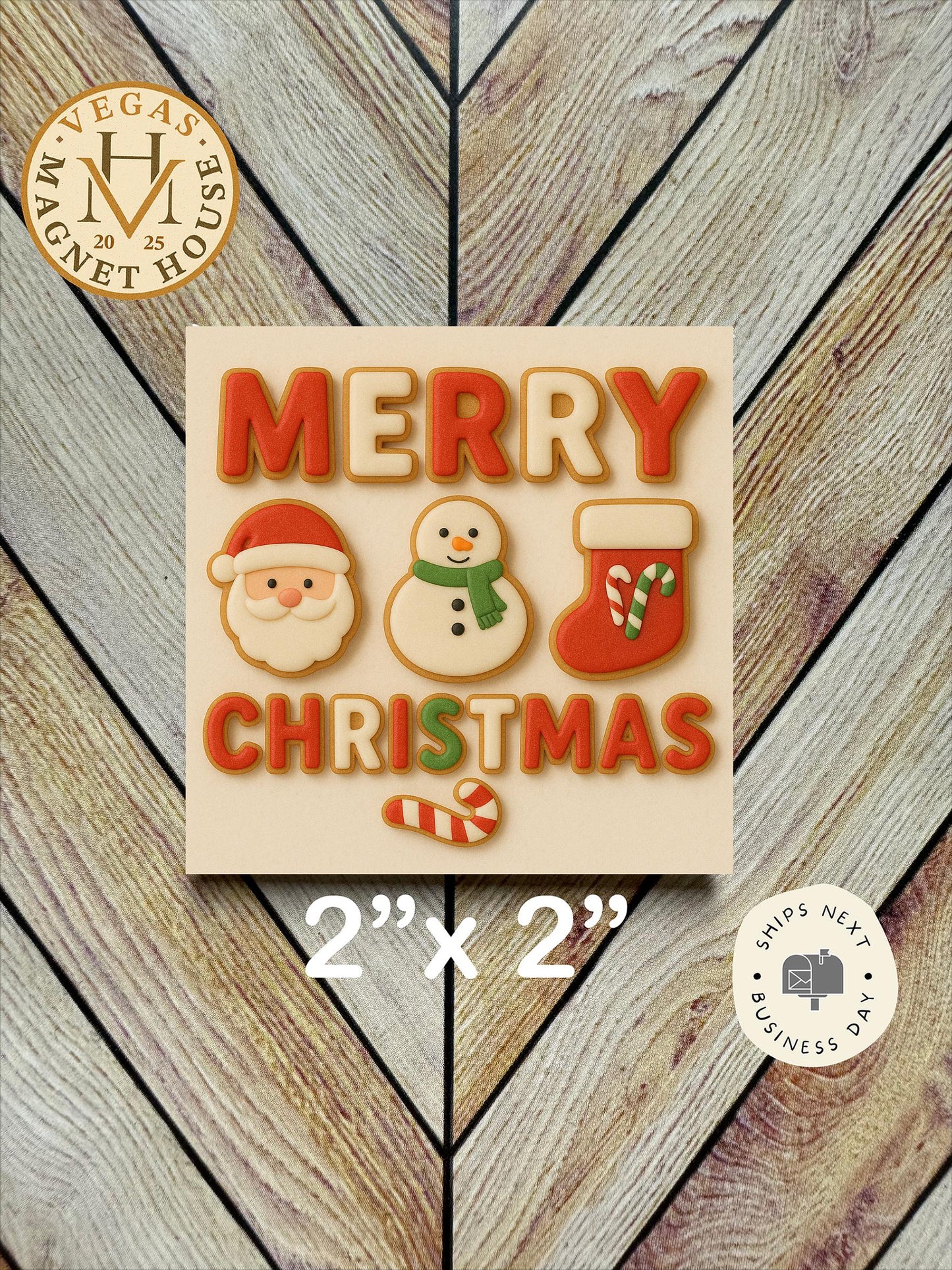 Holiday Merry Christmas Cookie  |  Magnet: 2x2" Decorative Fridge Magnet