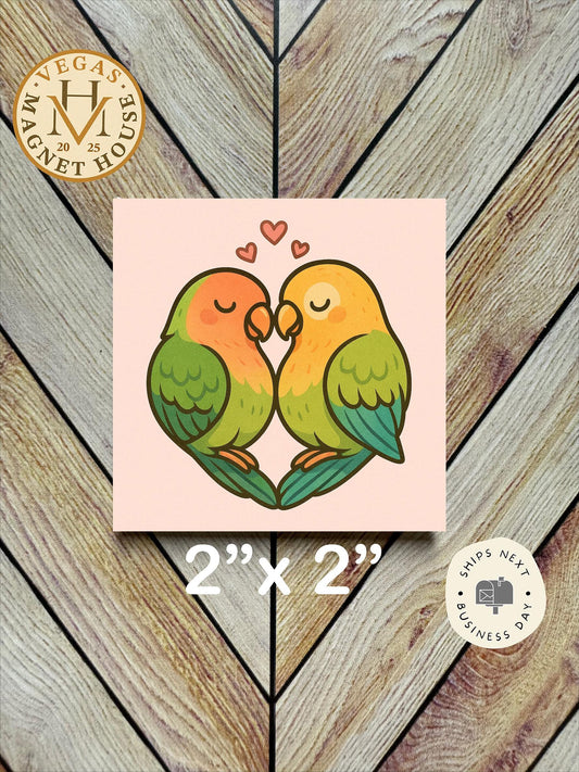 Lovebird Pair Heart Tails Magnet  : 2x2" souvenir Fridge Decor