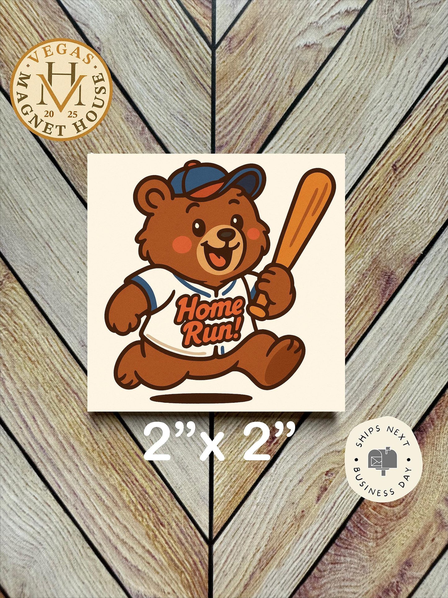 Home Run Bear  Decorative Fridge Magnet| 2x2 Magnet