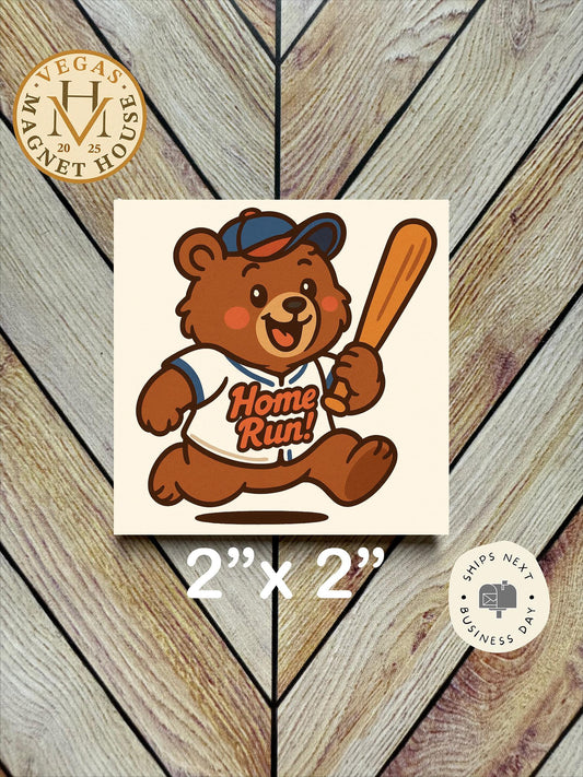 Home Run Bear  Decorative Fridge Magnet| 2x2 Magnet
