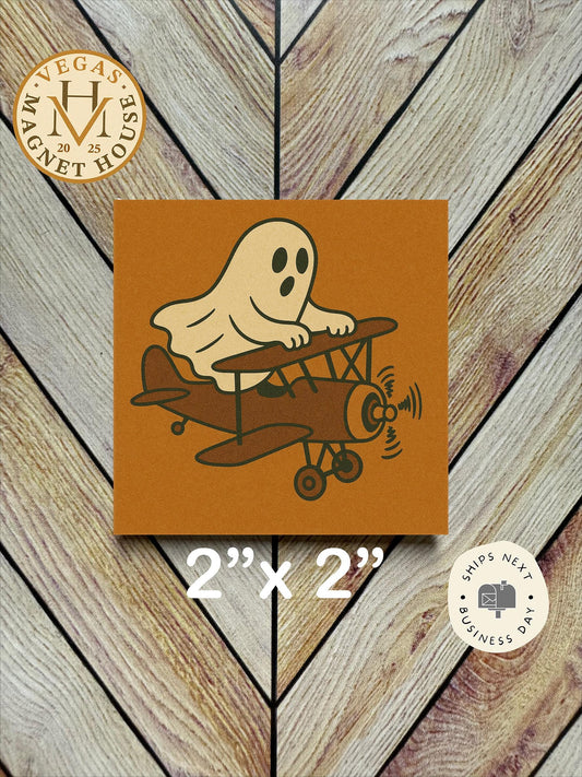 Ghost on Plane | Pumpkin head | Halloween Fridge Decor 2x2"