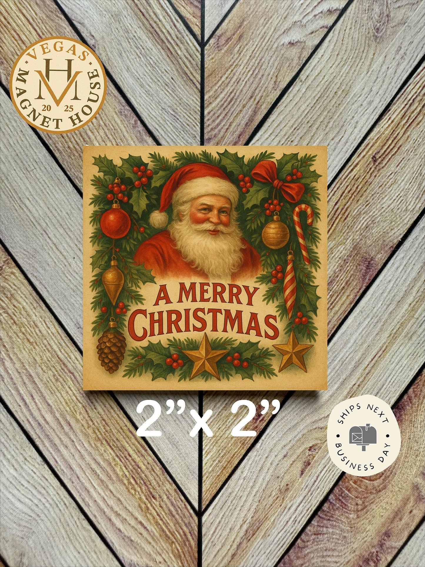 Santa Merry Christmas   |  Magnet: 2x2" Decorative Fridge Magnet