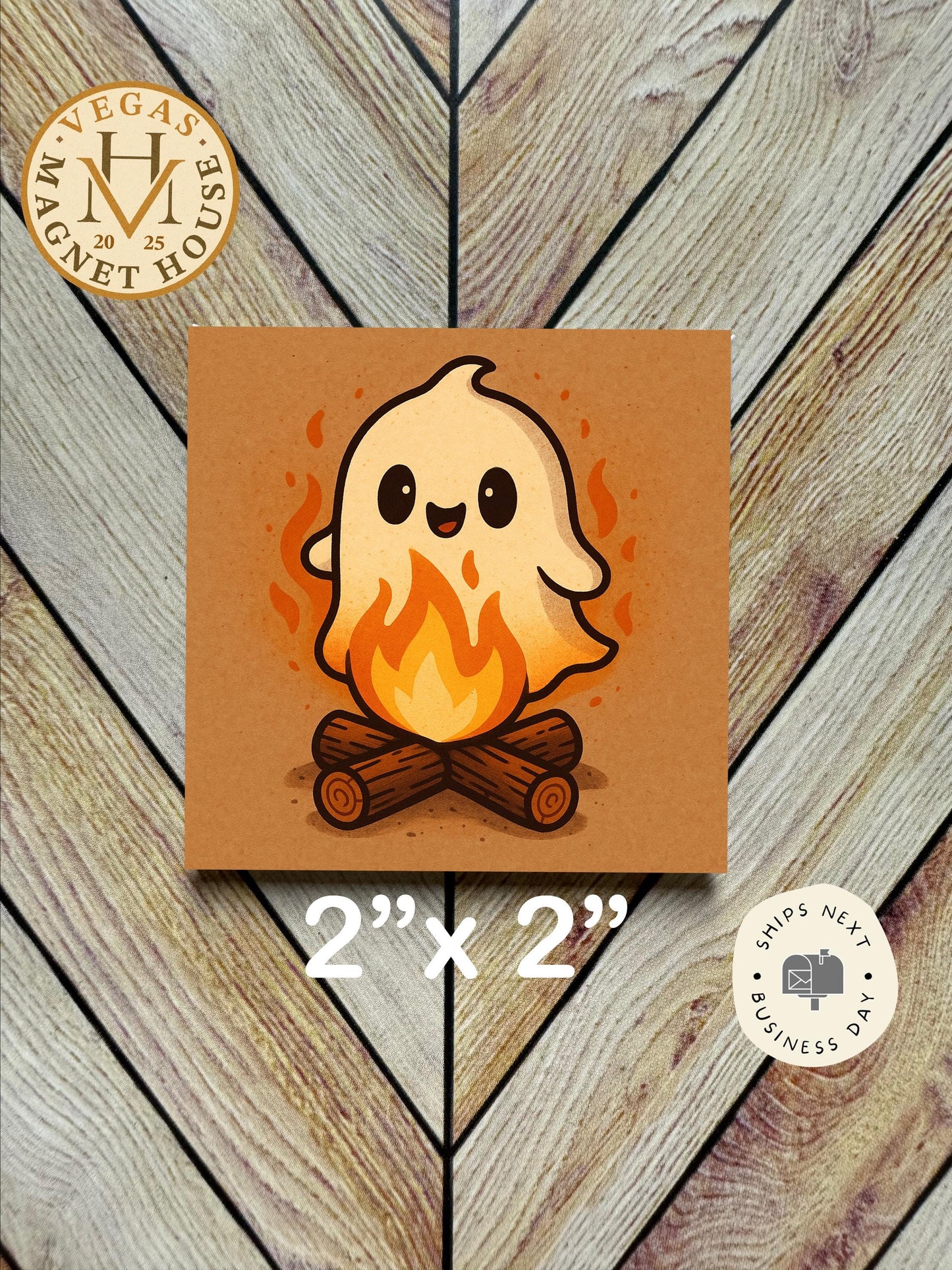 Ghost Camp Fire magnet |pumpkins | Halloween Fridge Decor 2x2"