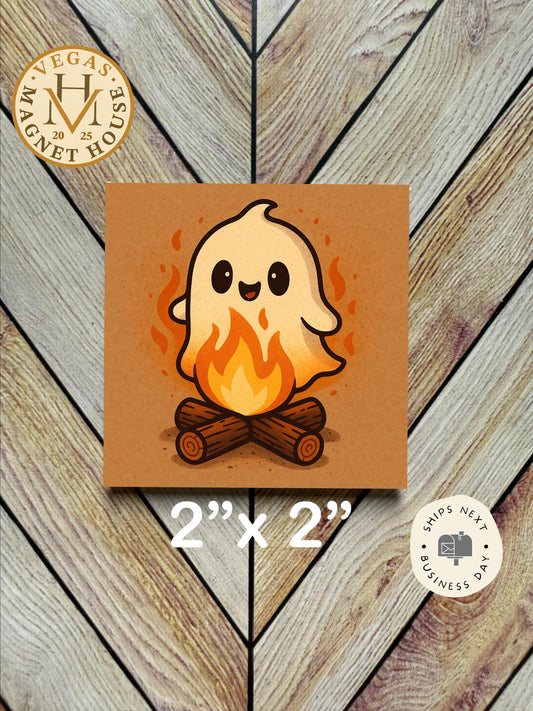 Ghost Camp Fire magnet |pumpkins | Halloween Fridge Decor 2x2"
