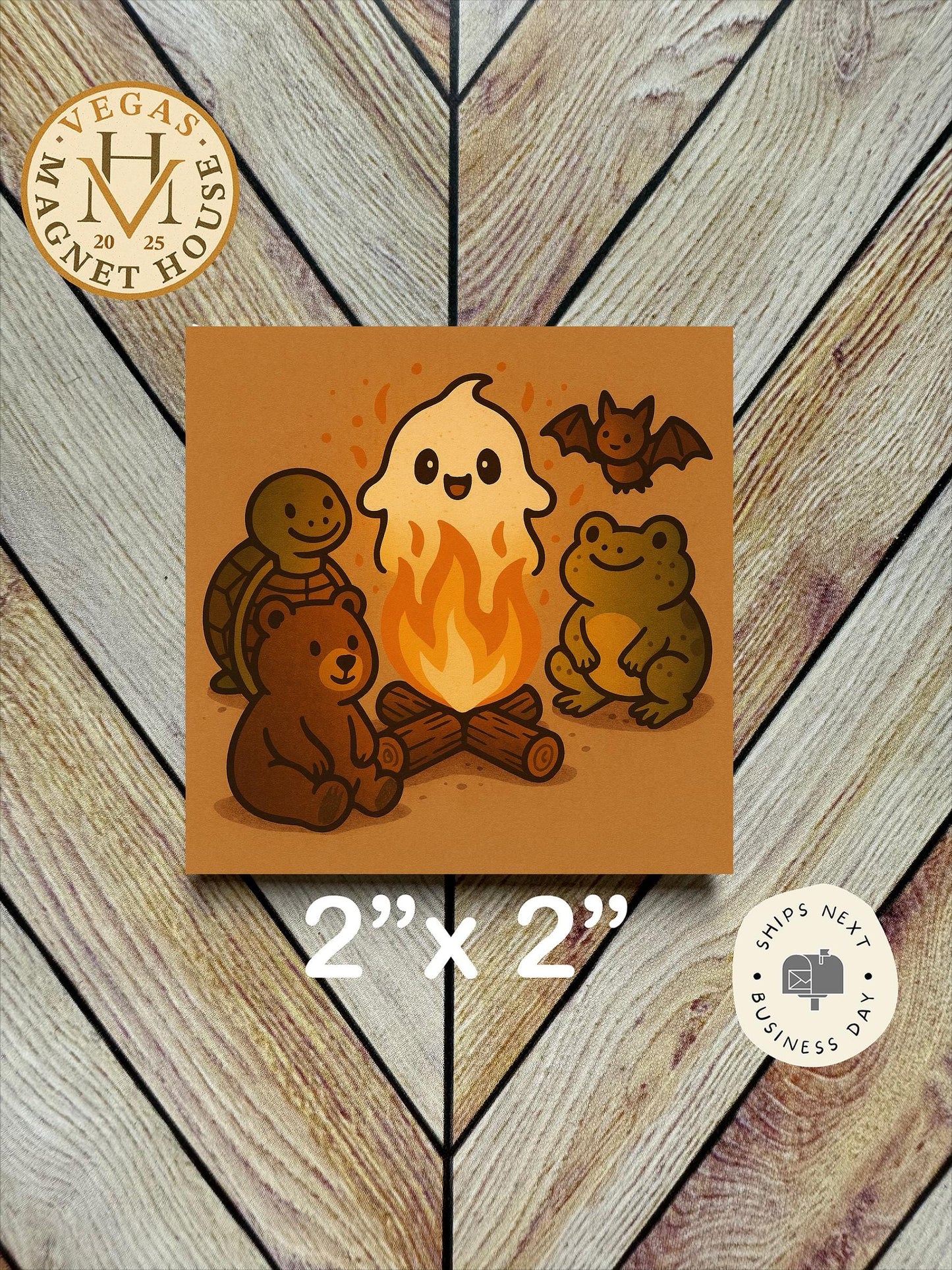 Campfire Ghost with Little Creatures Magnet   | Pumpkin head | Halloween Fridge Decor 2x2"