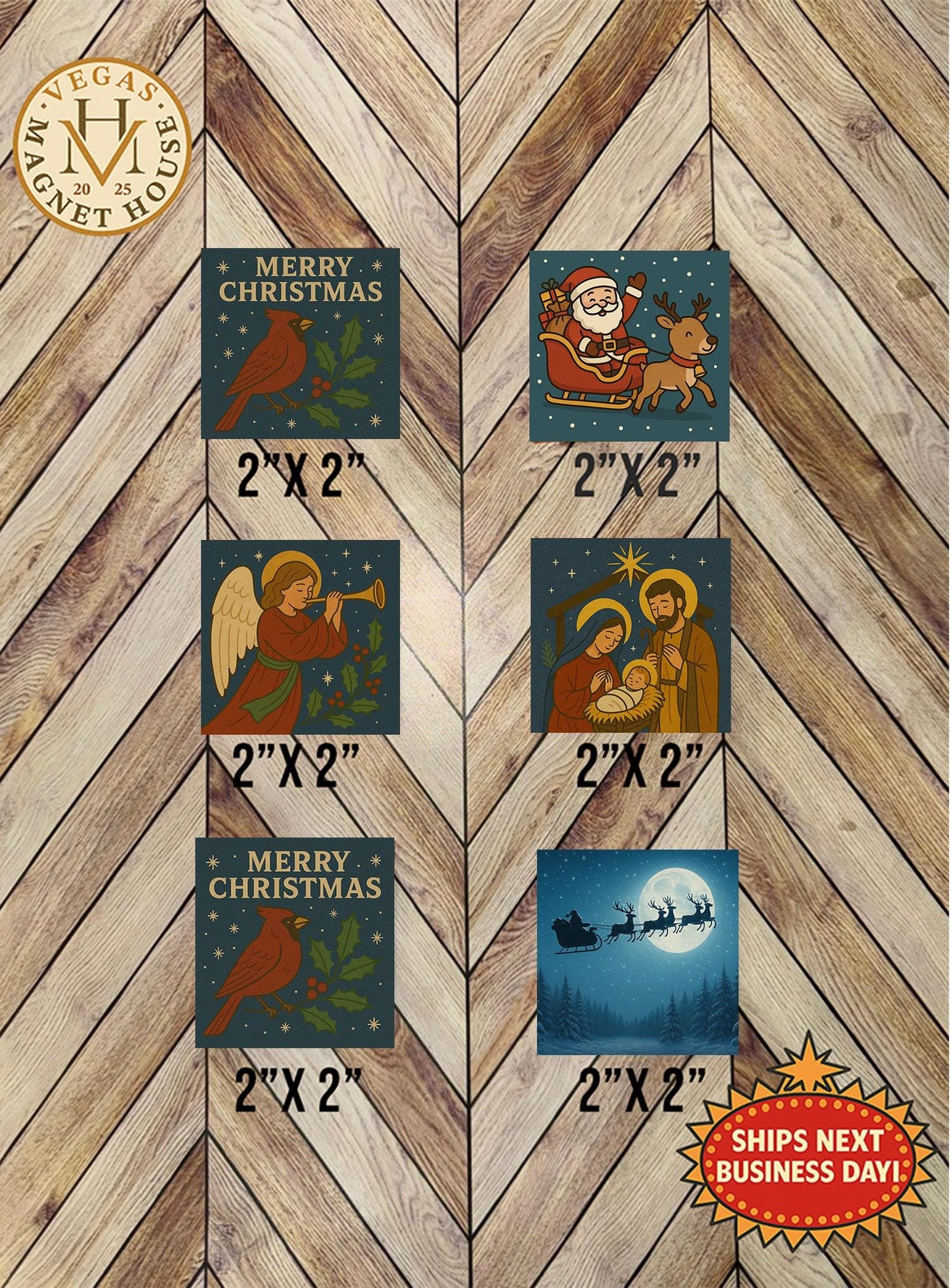 Pack of 6 magnets Christmas Bundle    |  Magnet: 2x2" Decorative Fridge Magnet
