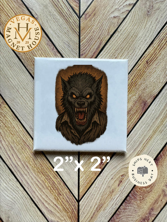 Scary Wolf Halloween magnet |pumpkins | Halloween Fridge Decor 2x2"