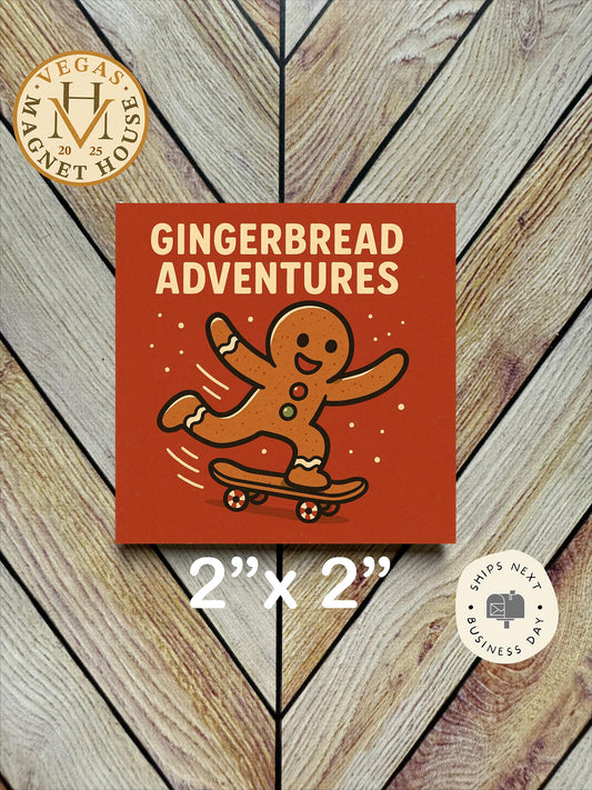 Gingerbread Skateboarding: Decorative Fridge Magnet (2x2")
