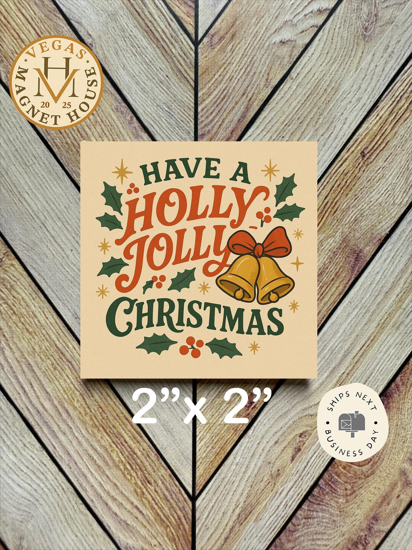 Holly Jolly Christmas Fridge Magnet – Decorative Bells (2x2") | Holiday Magnet | Kitchen Décor